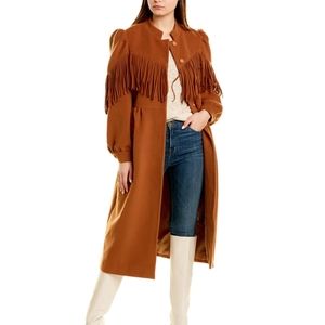 NWT Something Navy Dakota Long Fringe Coat - Camel